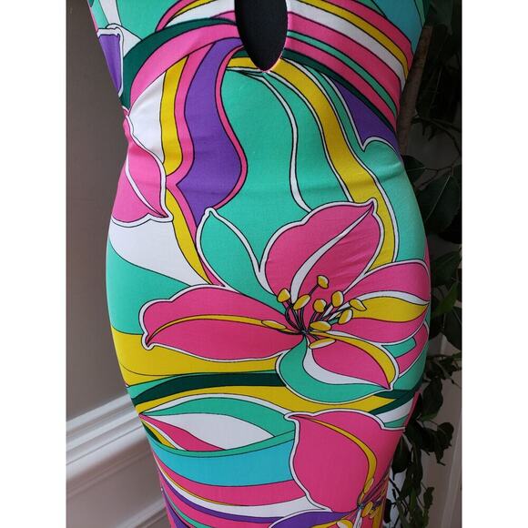 Spring Haze Long Maxi Dress Women's S Multicolor Floral Cutout Open Back V Neck - Picture 3 of 11